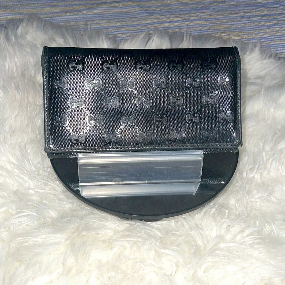 GUCCI VINTAGE CRYSTAL GUCCISSIMA GG INTERLOCKING PVC LEATHER LONG WALLET ITALY - Picture 1 of 17